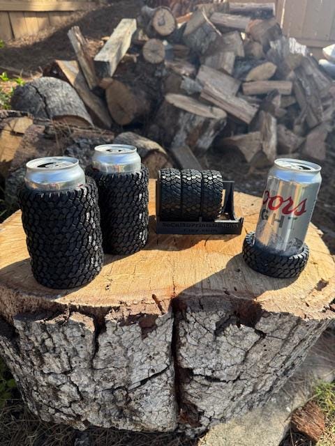 4 All Terrain Tire Koozies and Coasters W/Tire Rack